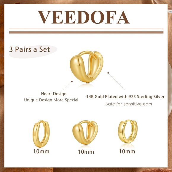 🆕 Women Gold Small Hoop Earrings Trendy Chunky Multiple Piercing Jewelry Gift - Picture 3 of 7